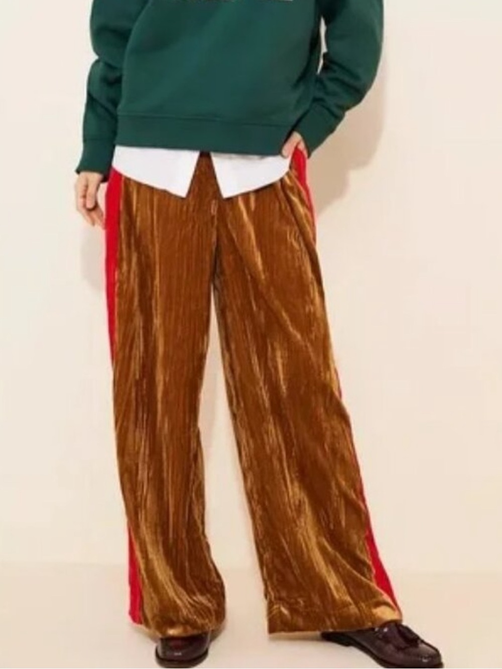 Farm Rio x Anthro Gold Crushed Velvet Wide Leg Track Pants XS NWOT